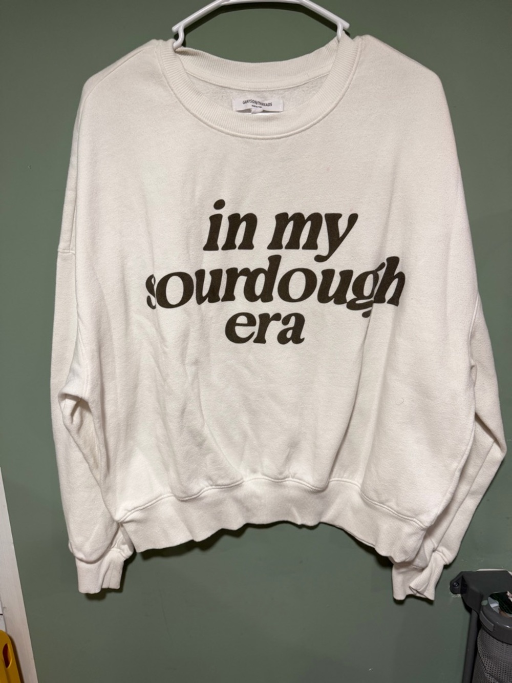 Cream Sweatshirt with Brown "in my sourdough era" Graphic